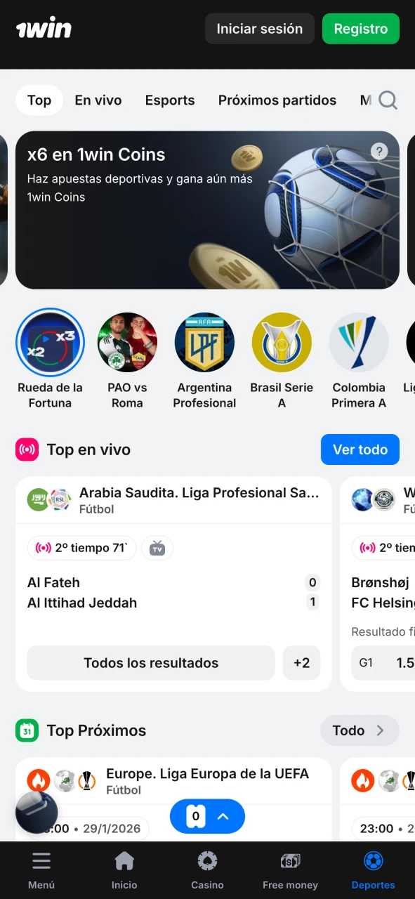 Empieza a apostar en deportes con la aplicación móvil 1Win.