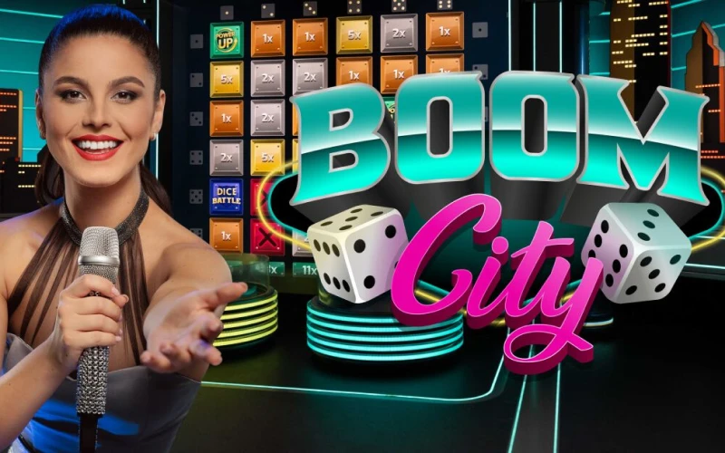 Roll two large dice in Boom City at 1win casino.