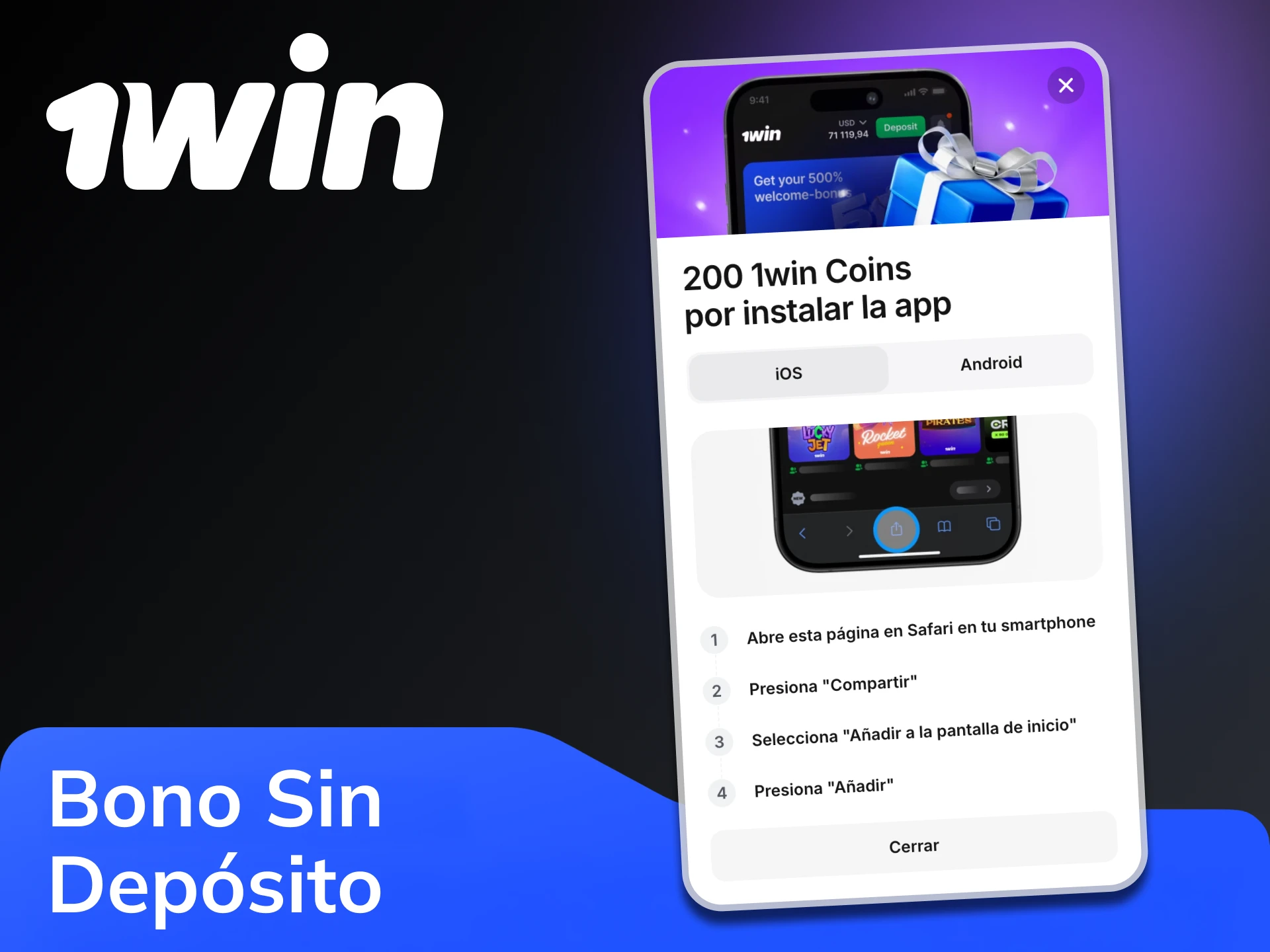 Descarga la aplicación oficial de 1Win para obtener un bono sin depósito.