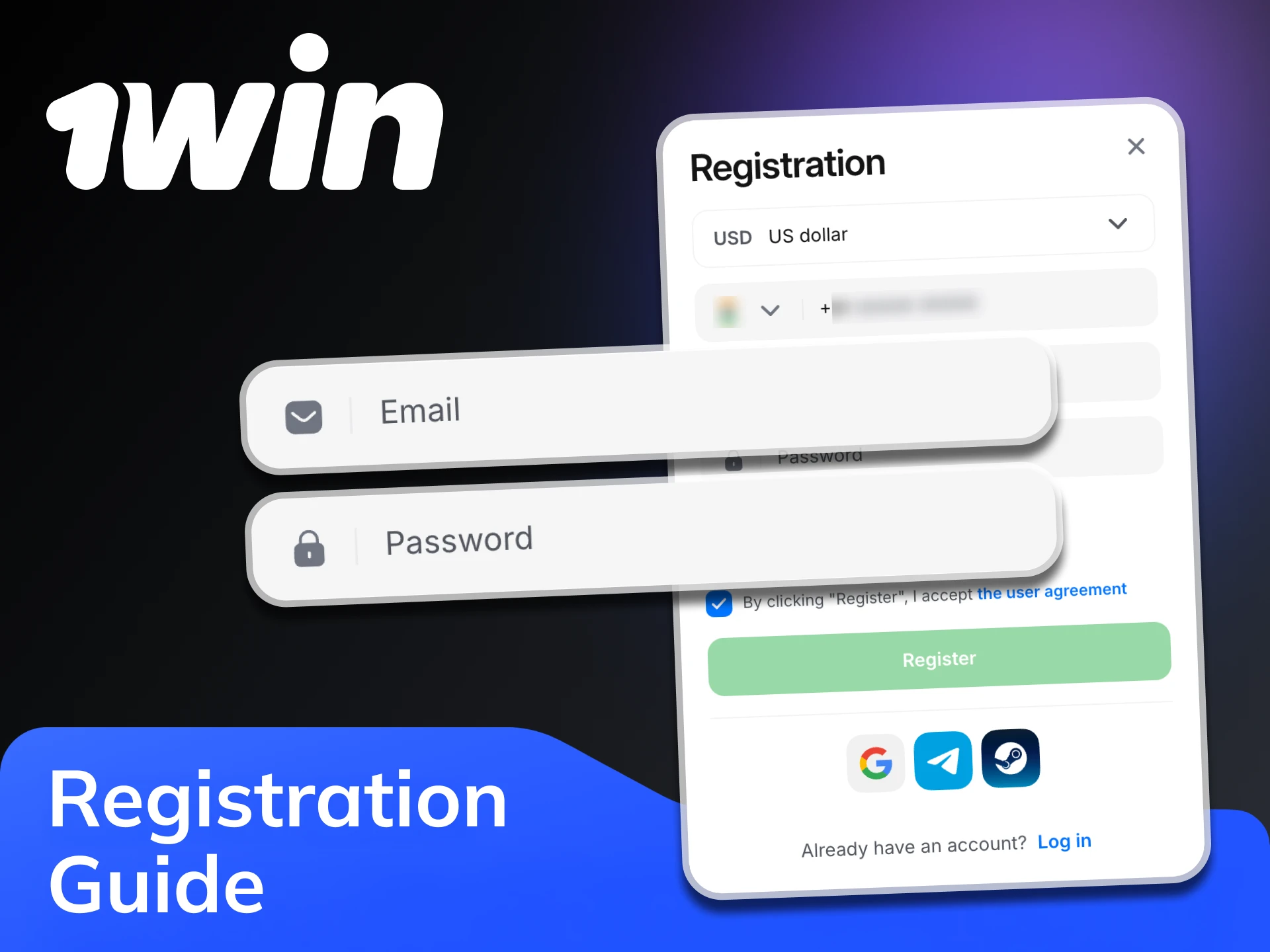 Follow the steps to sign up at 1win platform.