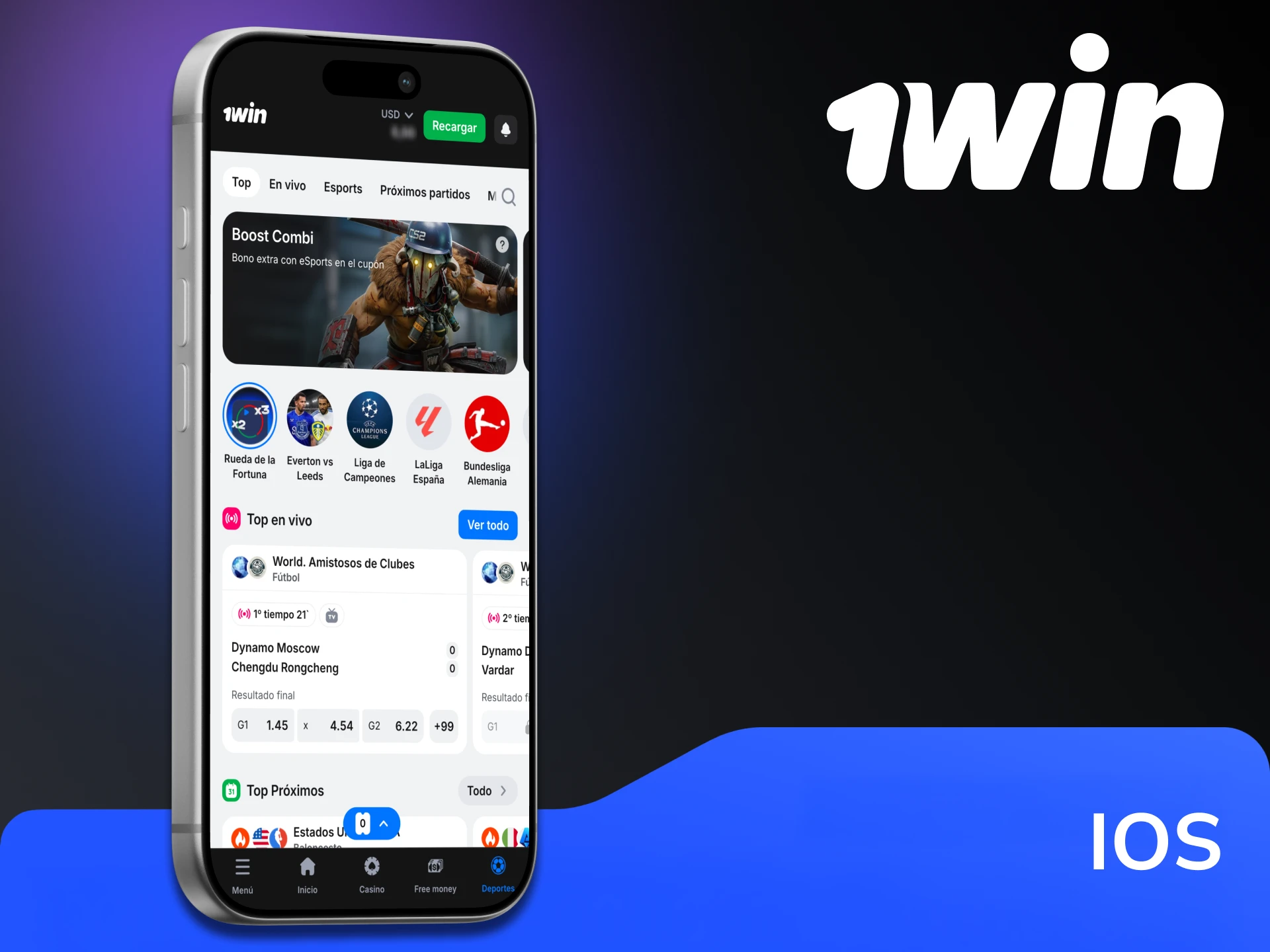 Puedes instalar la aplicación oficial 1win para iOS.