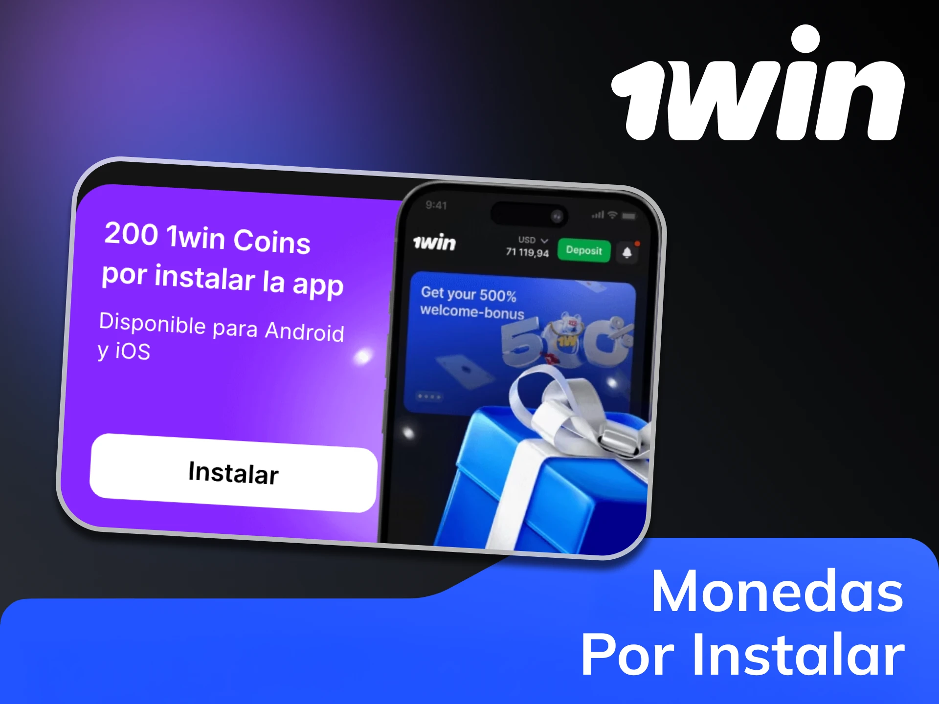 Descarga e instala la aplicación móvil 1win para obtener el bono.