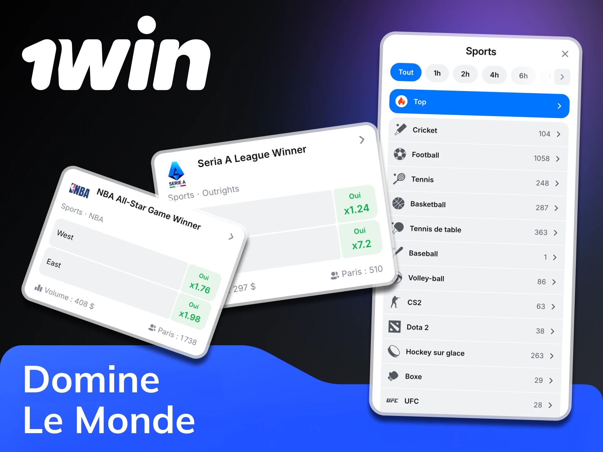 Une large gamme d'options de paris disponibles sur la plateforme 1win.
