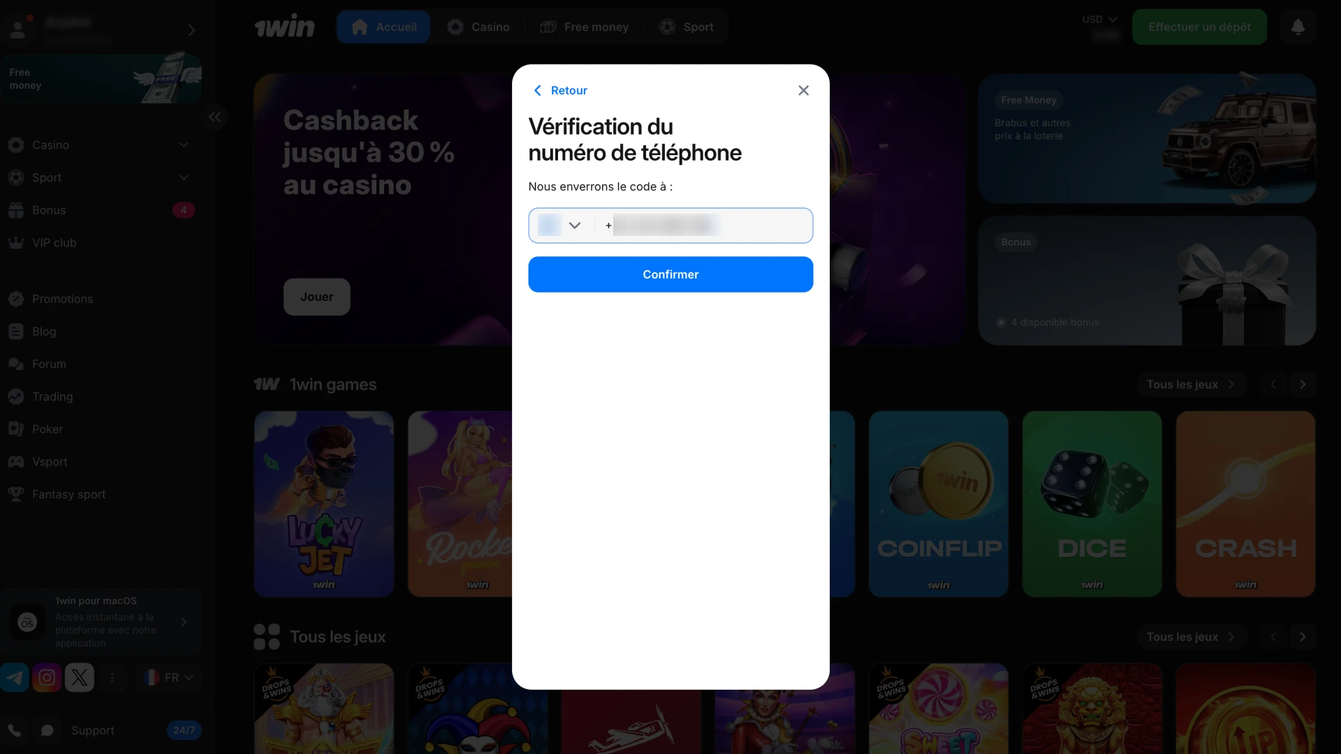 Confirmez votre adresse e-mail et votre numéro de téléphone dans les paramètres 1Win.